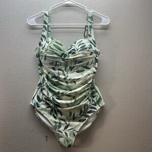 Niptuck Womens One Piece‎ Swimsuit Sz 8 Green Tropical Ruched Side Multi Fit Cup